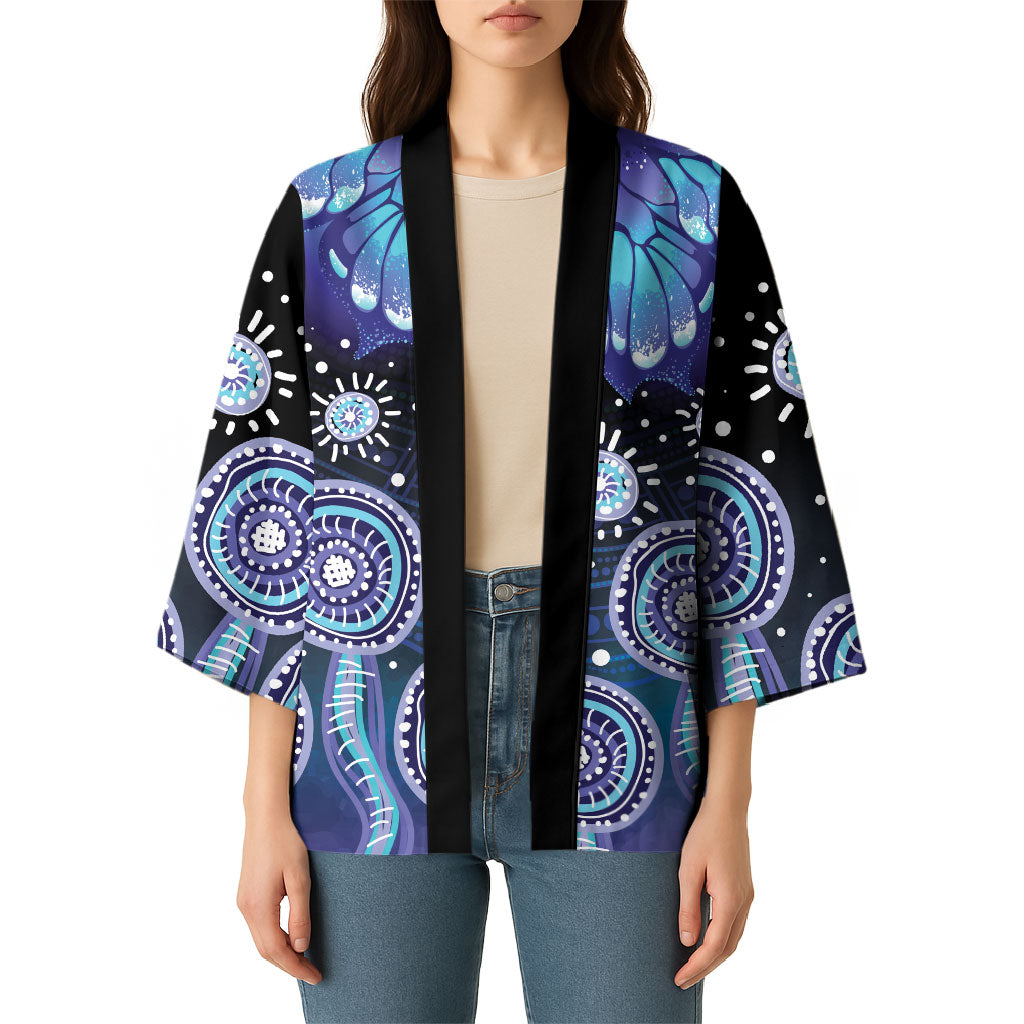 Dreamy Butterfly Collar Australia Purple Teal Hopeful Sky Kimono Indigenous Aboriginal Art