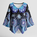 Dreamy Butterfly Collar Australia Purple Teal Hopeful Sky Kimono Sleeve Blouse Indigenous Aboriginal Art