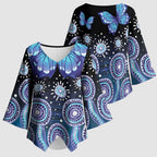 Dreamy Butterfly Collar Australia Purple Teal Hopeful Sky Kimono Sleeve Blouse Indigenous Aboriginal Art