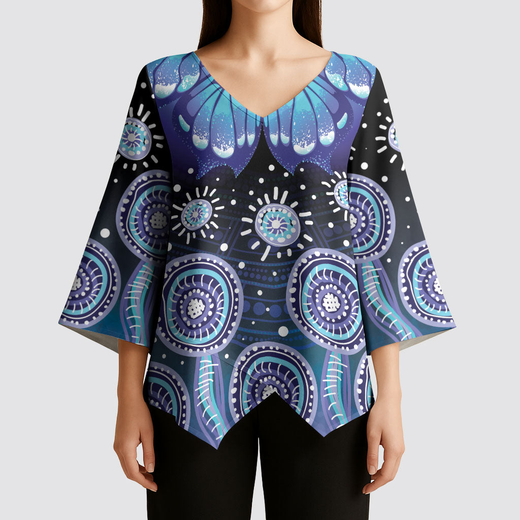 Dreamy Butterfly Collar Australia Purple Teal Hopeful Sky Kimono Sleeve Blouse Indigenous Aboriginal Art