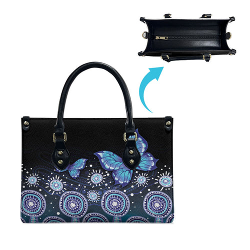 Dreamy Butterfly Collar Australia Purple Teal Hopeful Sky Leather Bag Indigenous Aboriginal Art