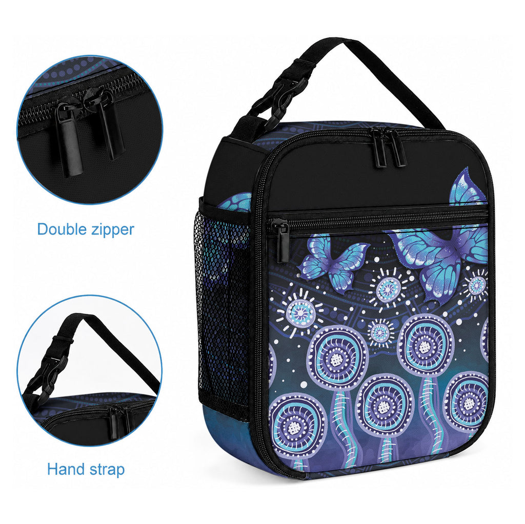 Dreamy Butterfly Collar Australia Purple Teal Hopeful Sky Lunch Bag Indigenous Aboriginal Art
