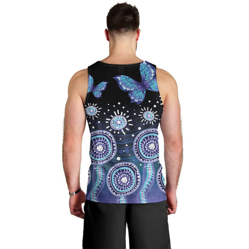 Dreamy Butterfly Collar Australia Purple Teal Hopeful Sky Men Tank Top Indigenous Aboriginal Art