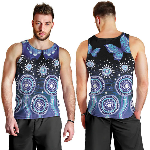 Dreamy Butterfly Collar Australia Purple Teal Hopeful Sky Men Tank Top Indigenous Aboriginal Art
