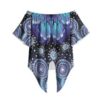 Dreamy Butterfly Collar Australia Purple Teal Hopeful Sky Off Shoulder Wrap Waist Top Indigenous Aboriginal Art
