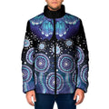 Dreamy Butterfly Collar Australia Purple Teal Hopeful Sky Padded Jacket Indigenous Aboriginal Art