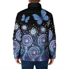 Dreamy Butterfly Collar Australia Purple Teal Hopeful Sky Padded Jacket Indigenous Aboriginal Art