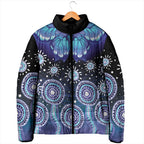 Dreamy Butterfly Collar Australia Purple Teal Hopeful Sky Padded Jacket Indigenous Aboriginal Art
