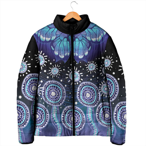 Dreamy Butterfly Collar Australia Purple Teal Hopeful Sky Padded Jacket Indigenous Aboriginal Art