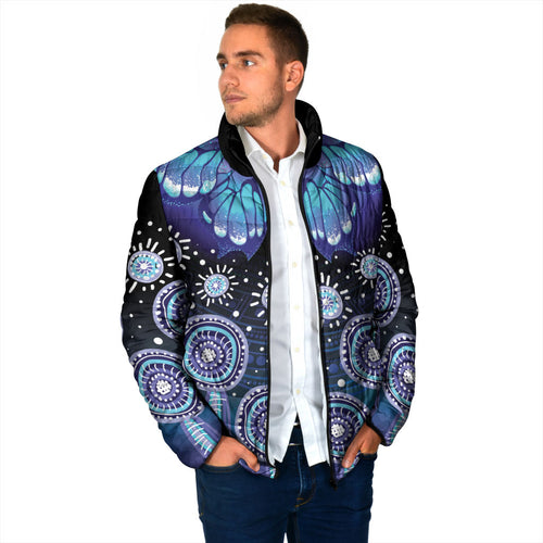 Dreamy Butterfly Collar Australia Purple Teal Hopeful Sky Padded Jacket Indigenous Aboriginal Art
