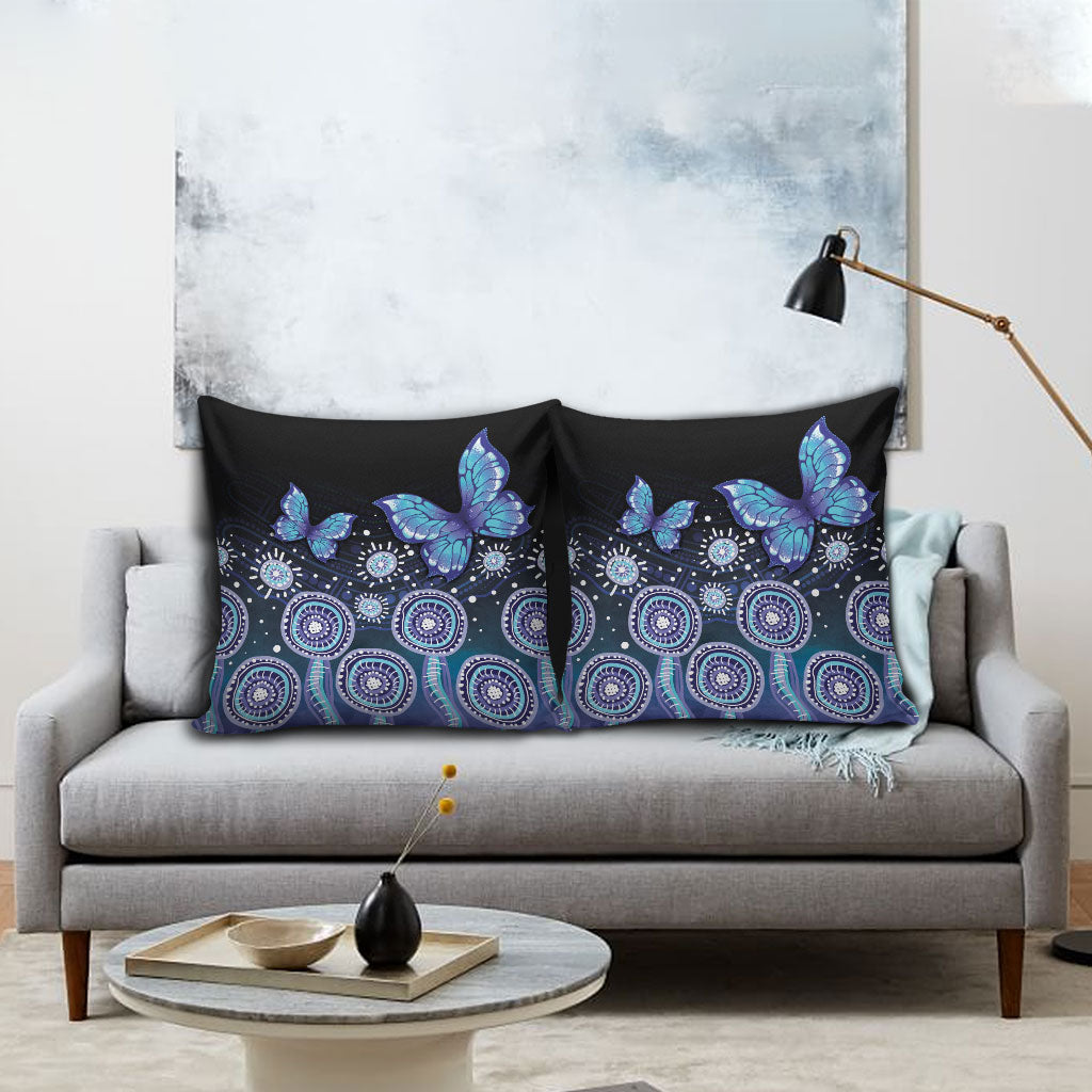 Dreamy Butterfly Collar Australia Purple Teal Hopeful Sky Pillow Cover Indigenous Aboriginal Art