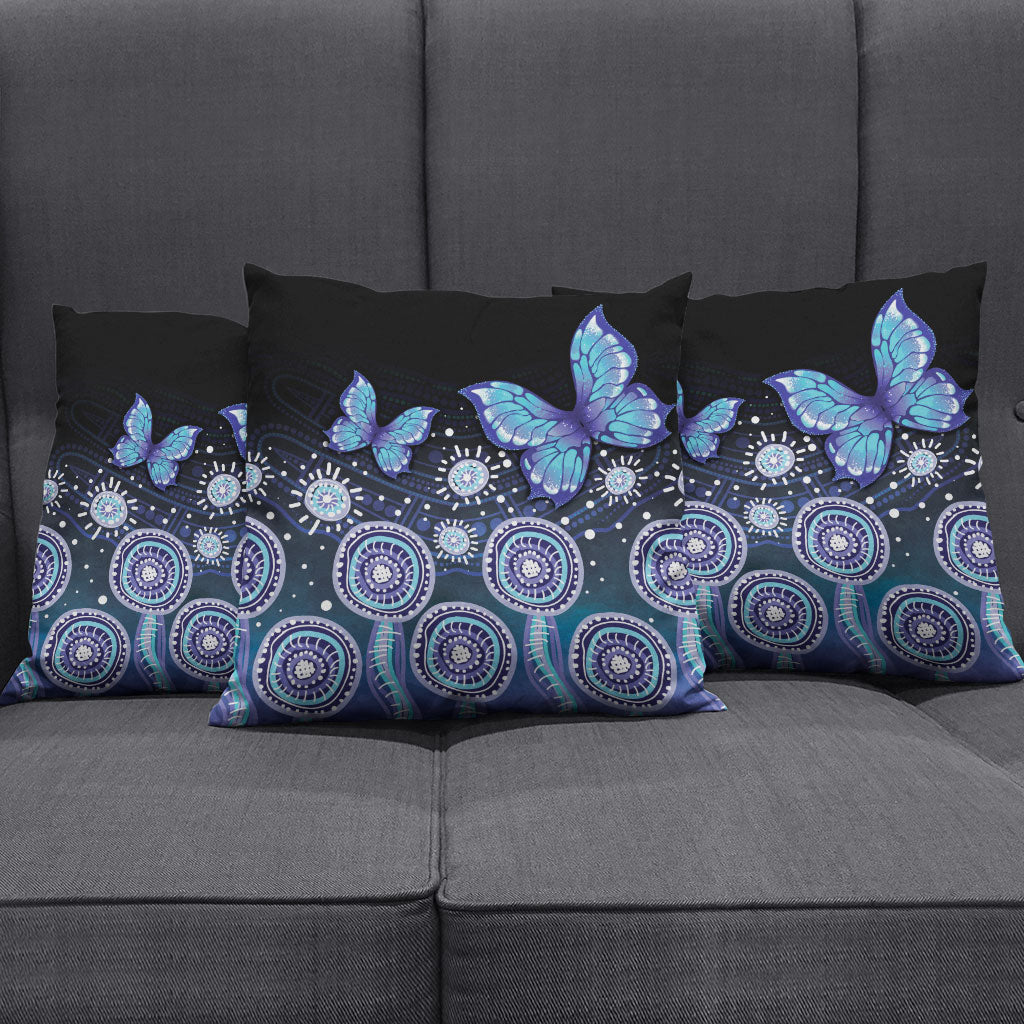 Dreamy Butterfly Collar Australia Purple Teal Hopeful Sky Pillow Cover Indigenous Aboriginal Art
