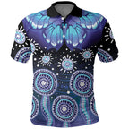 Dreamy Butterfly Collar Australia Purple Teal Hopeful Sky Polo Shirt Indigenous Aboriginal Art