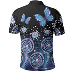 Dreamy Butterfly Collar Australia Purple Teal Hopeful Sky Polo Shirt Indigenous Aboriginal Art