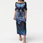 Dreamy Butterfly Collar Australia Purple Teal Hopeful Sky Puletasi Indigenous Aboriginal Art