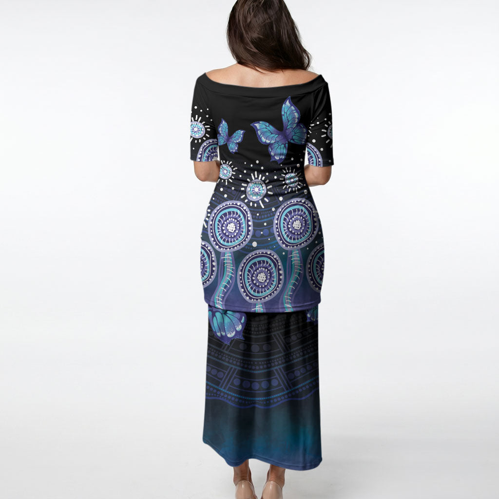 Dreamy Butterfly Collar Australia Purple Teal Hopeful Sky Puletasi Indigenous Aboriginal Art