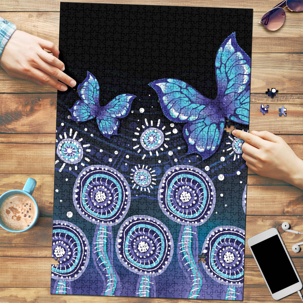 Dreamy Butterfly Collar Australia Purple Teal Hopeful Sky Puzzle Indigenous Aboriginal Art