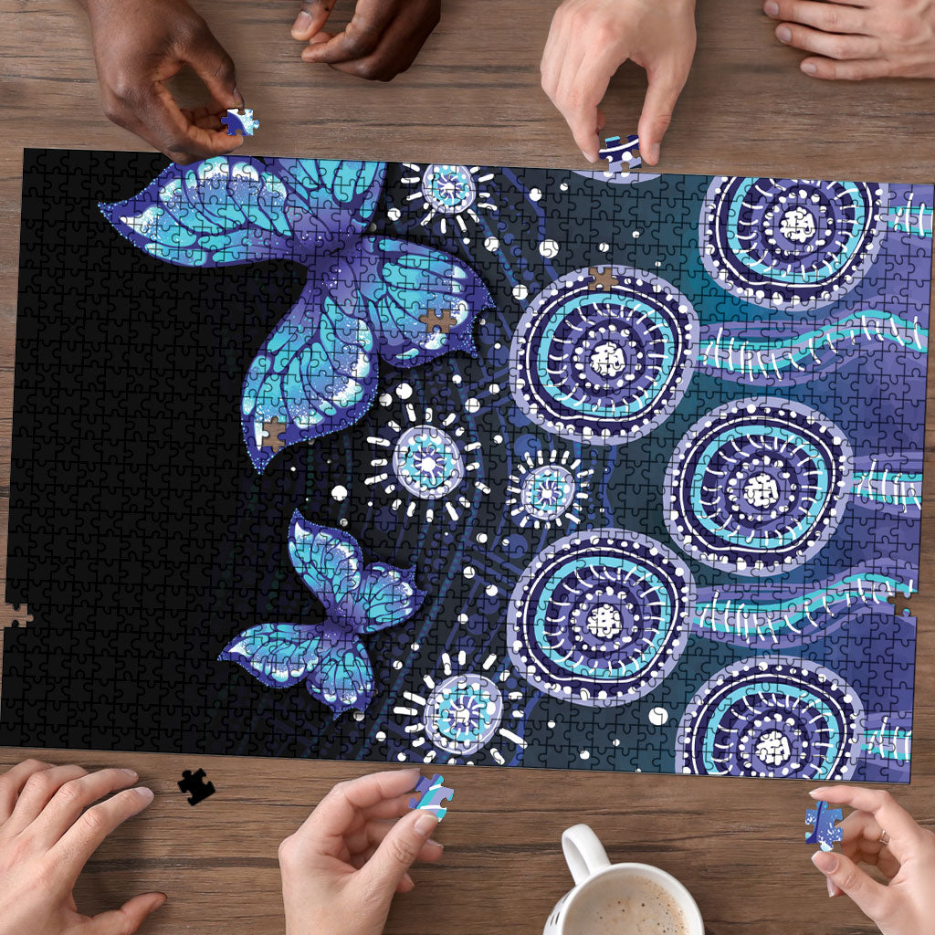 Dreamy Butterfly Collar Australia Purple Teal Hopeful Sky Puzzle Indigenous Aboriginal Art