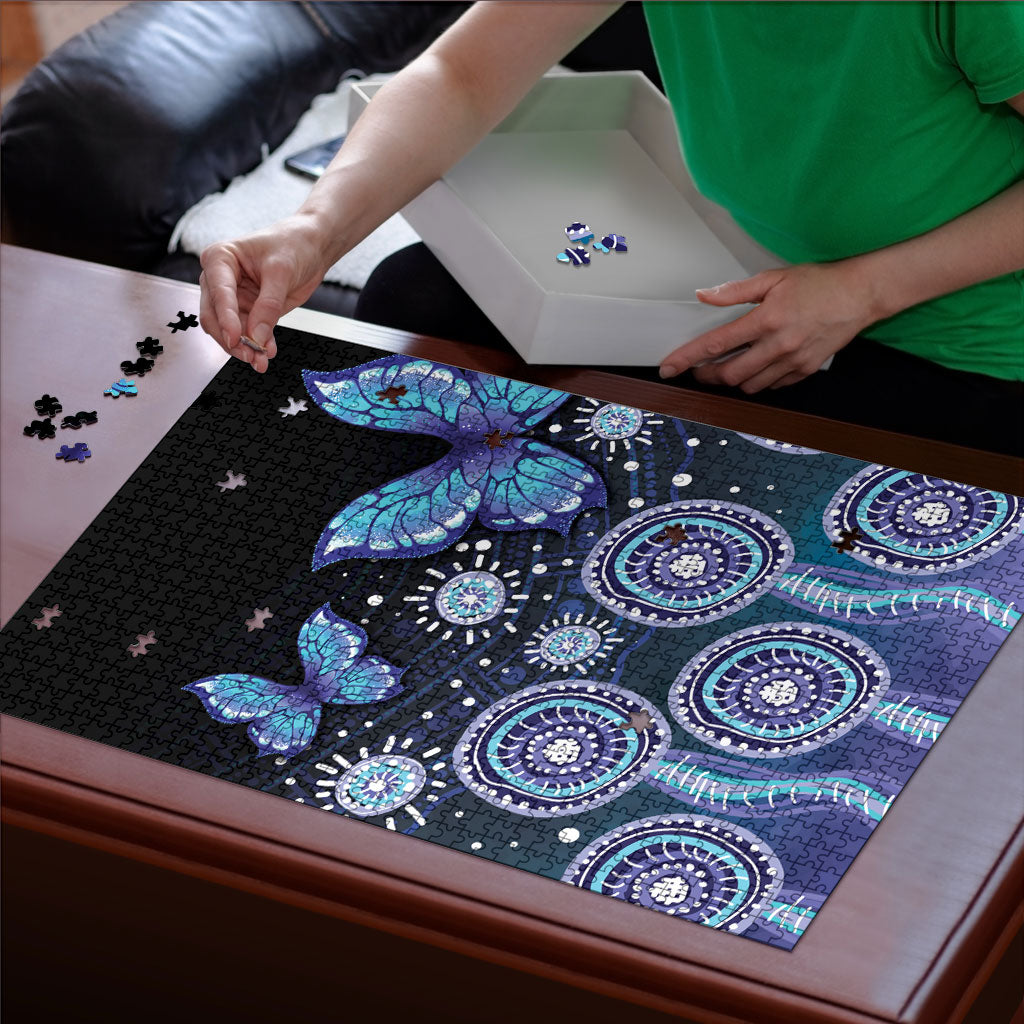 Dreamy Butterfly Collar Australia Purple Teal Hopeful Sky Puzzle Indigenous Aboriginal Art
