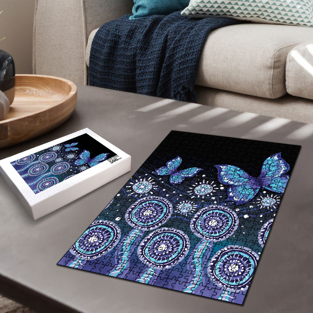 Dreamy Butterfly Collar Australia Purple Teal Hopeful Sky Puzzle Indigenous Aboriginal Art