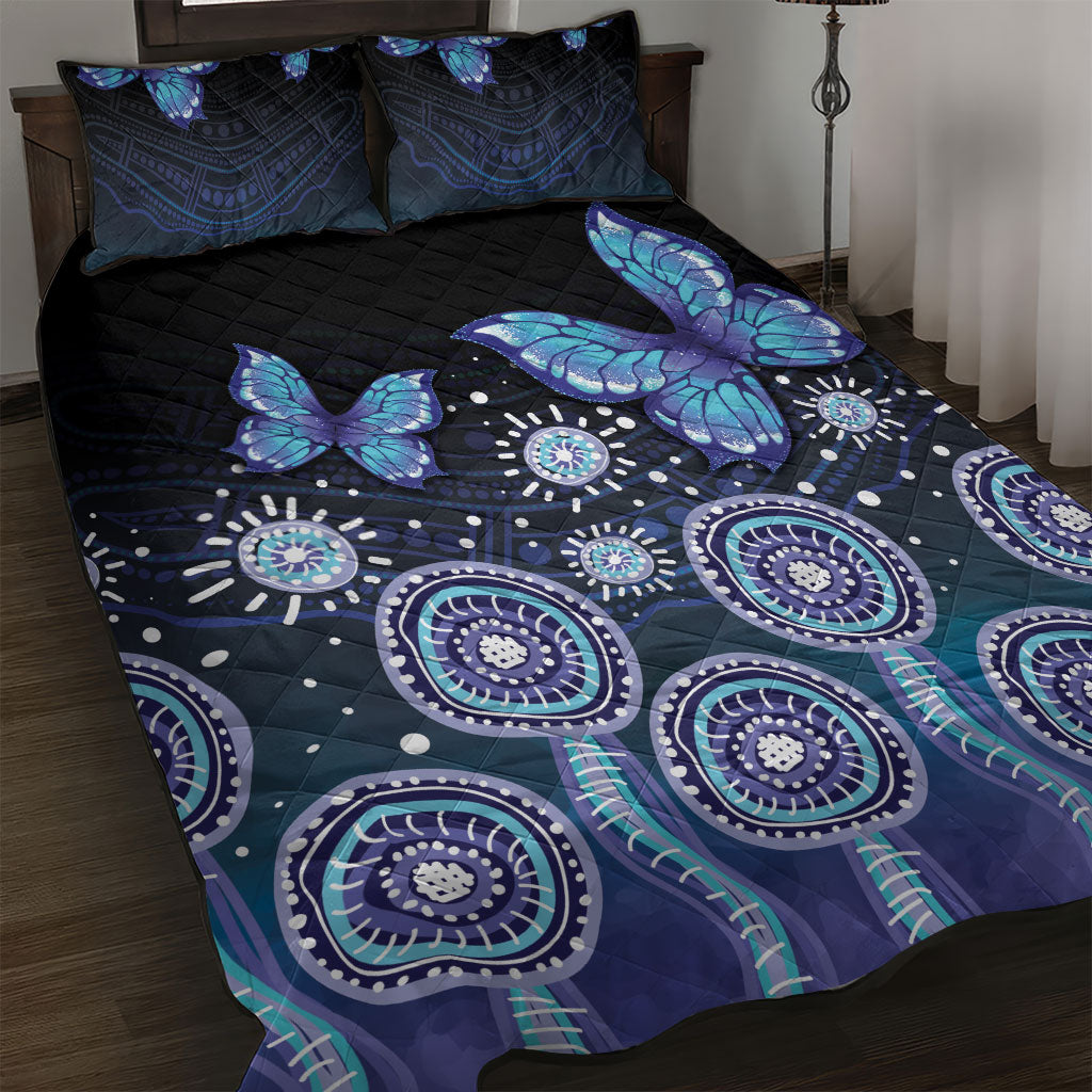 Dreamy Butterfly Collar Australia Purple Teal Hopeful Sky Quilt Bed Set Indigenous Aboriginal Art
