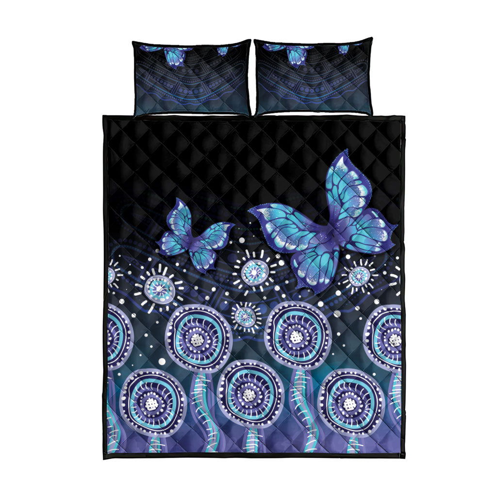 Dreamy Butterfly Collar Australia Purple Teal Hopeful Sky Quilt Bed Set Indigenous Aboriginal Art