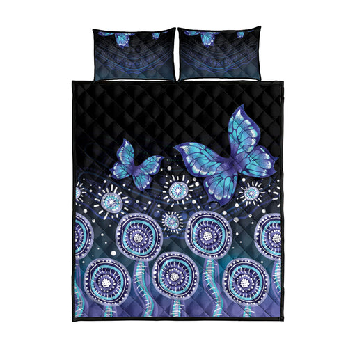 Dreamy Butterfly Collar Australia Purple Teal Hopeful Sky Quilt Bed Set Indigenous Aboriginal Art