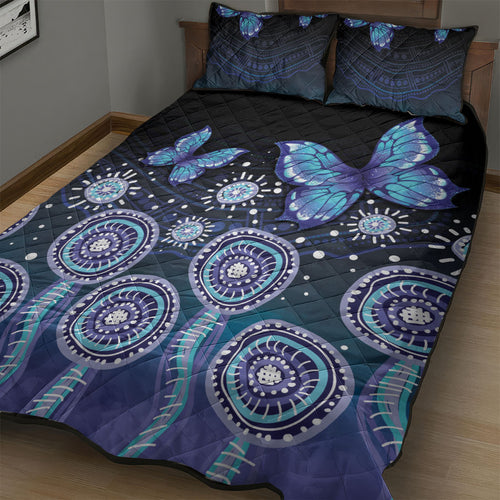 Dreamy Butterfly Collar Australia Purple Teal Hopeful Sky Quilt Bed Set Indigenous Aboriginal Art