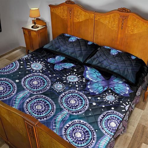 Dreamy Butterfly Collar Australia Purple Teal Hopeful Sky Quilt Bed Set Indigenous Aboriginal Art