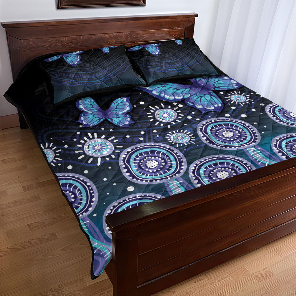 Dreamy Butterfly Collar Australia Purple Teal Hopeful Sky Quilt Bed Set Indigenous Aboriginal Art