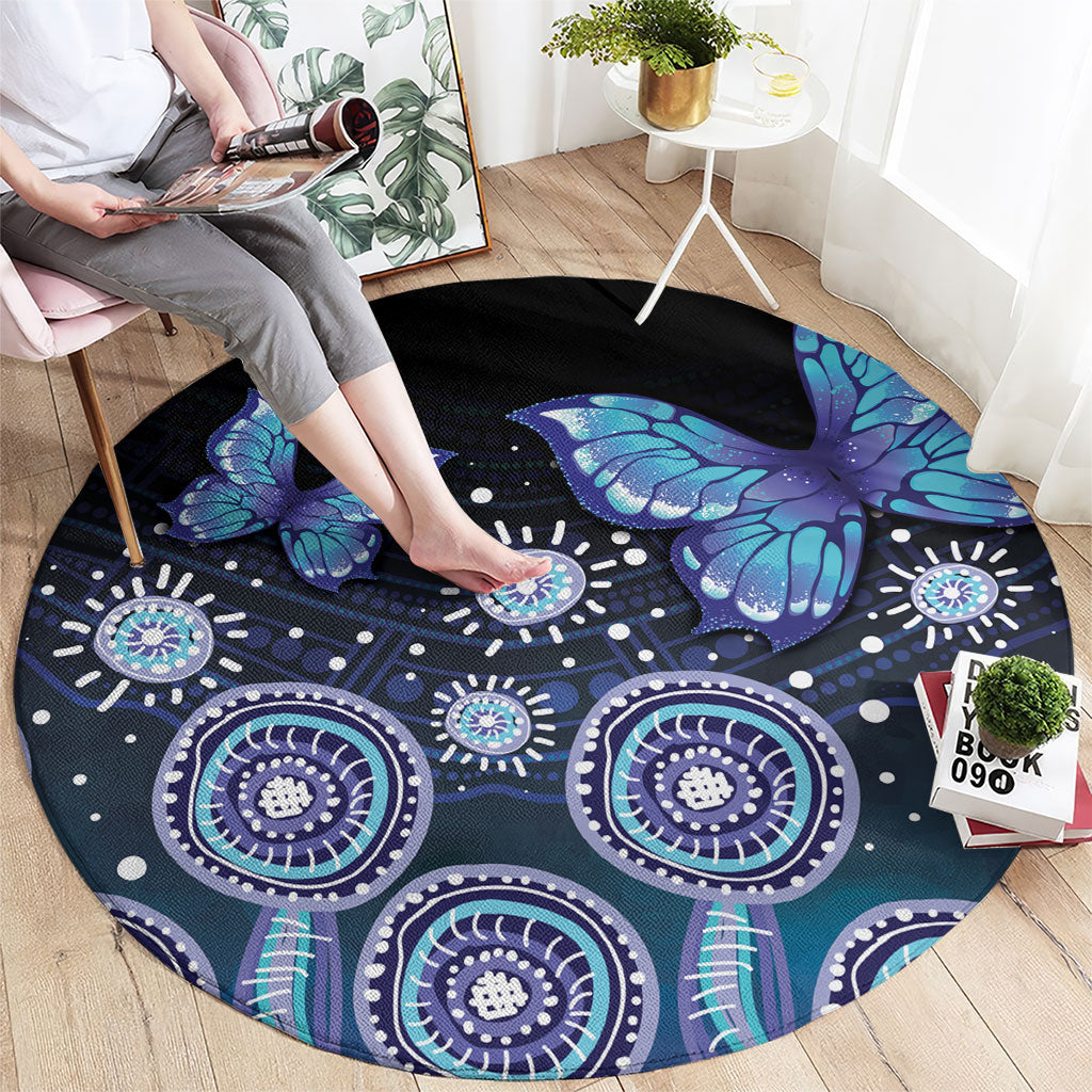 Dreamy Butterfly Collar Australia Purple Teal Hopeful Sky Round Carpet Indigenous Aboriginal Art