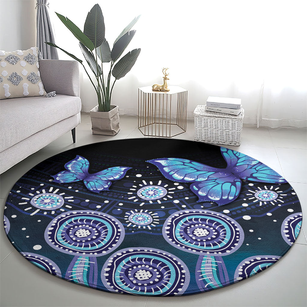 Dreamy Butterfly Collar Australia Purple Teal Hopeful Sky Round Carpet Indigenous Aboriginal Art