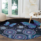 Dreamy Butterfly Collar Australia Purple Teal Hopeful Sky Round Carpet Indigenous Aboriginal Art