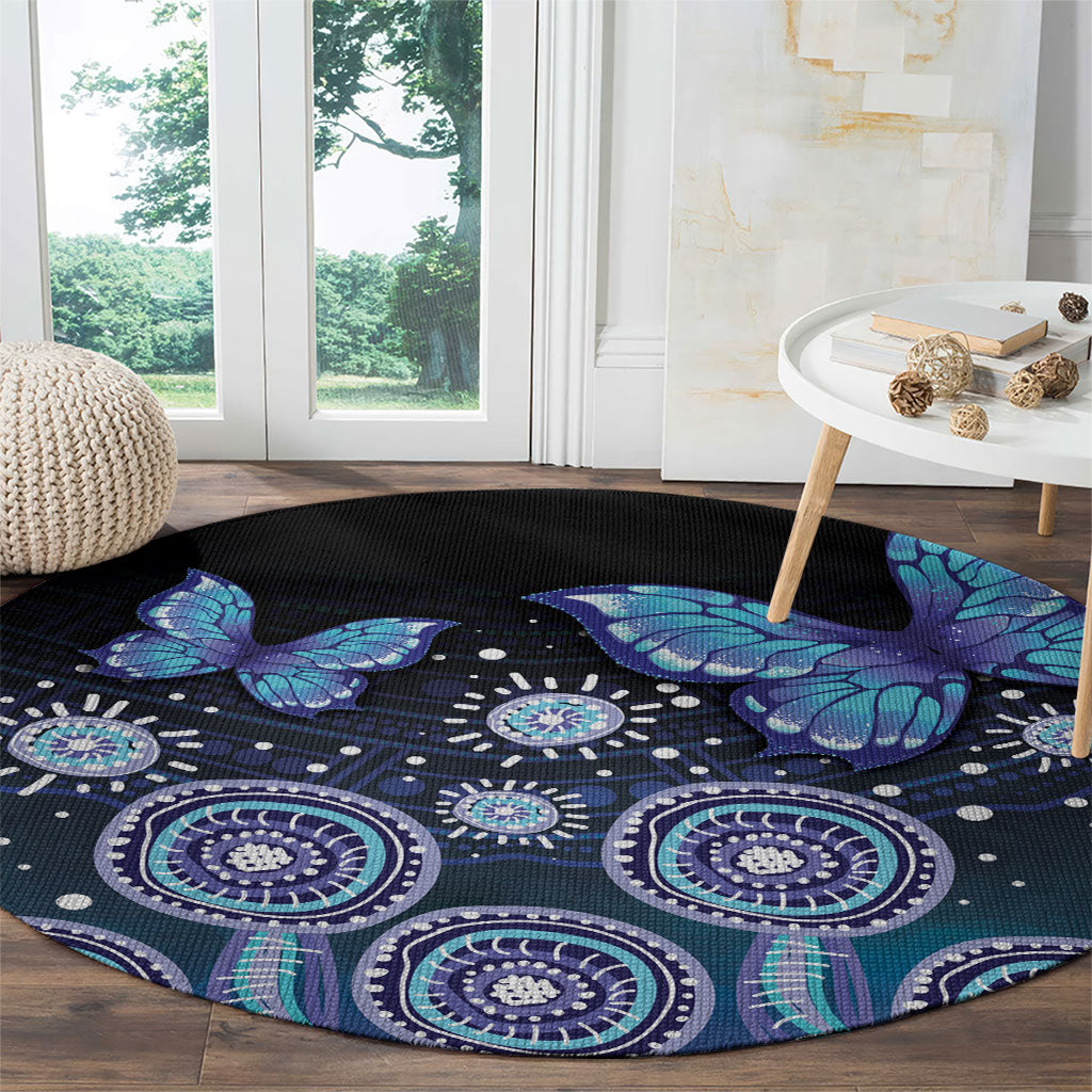 Dreamy Butterfly Collar Australia Purple Teal Hopeful Sky Round Carpet Indigenous Aboriginal Art