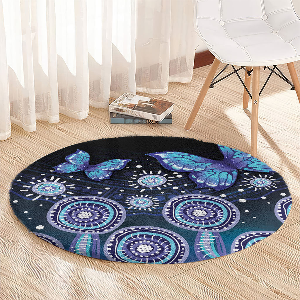 Dreamy Butterfly Collar Australia Purple Teal Hopeful Sky Round Carpet Indigenous Aboriginal Art