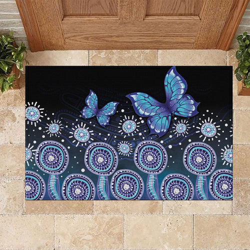 Dreamy Butterfly Collar Australia Purple Teal Hopeful Sky Rubber Doormat Indigenous Aboriginal Art