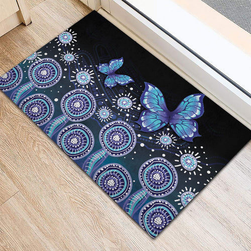 Dreamy Butterfly Collar Australia Purple Teal Hopeful Sky Rubber Doormat Indigenous Aboriginal Art