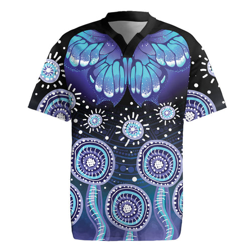 Dreamy Butterfly Collar Australia Purple Teal Hopeful Sky Rugby Jersey Indigenous Aboriginal Art