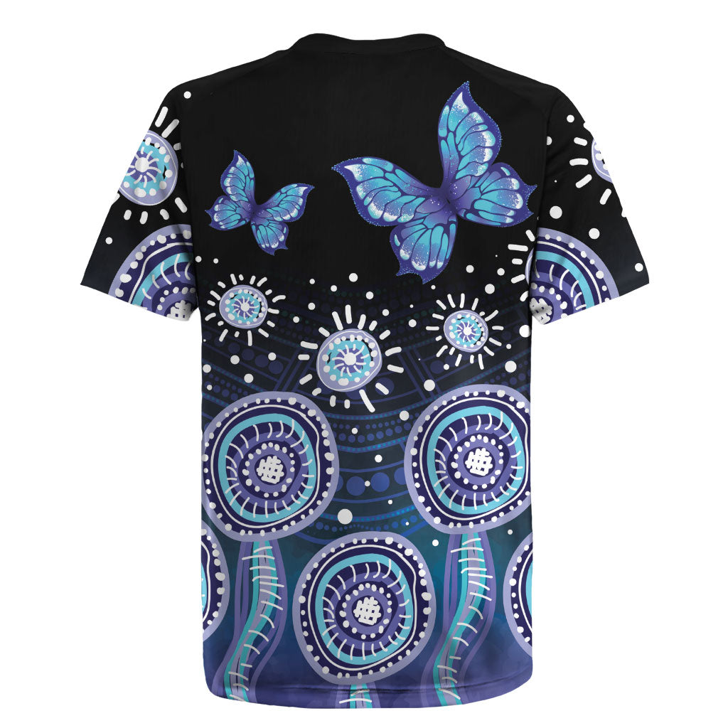 Dreamy Butterfly Collar Australia Purple Teal Hopeful Sky Rugby Jersey Indigenous Aboriginal Art