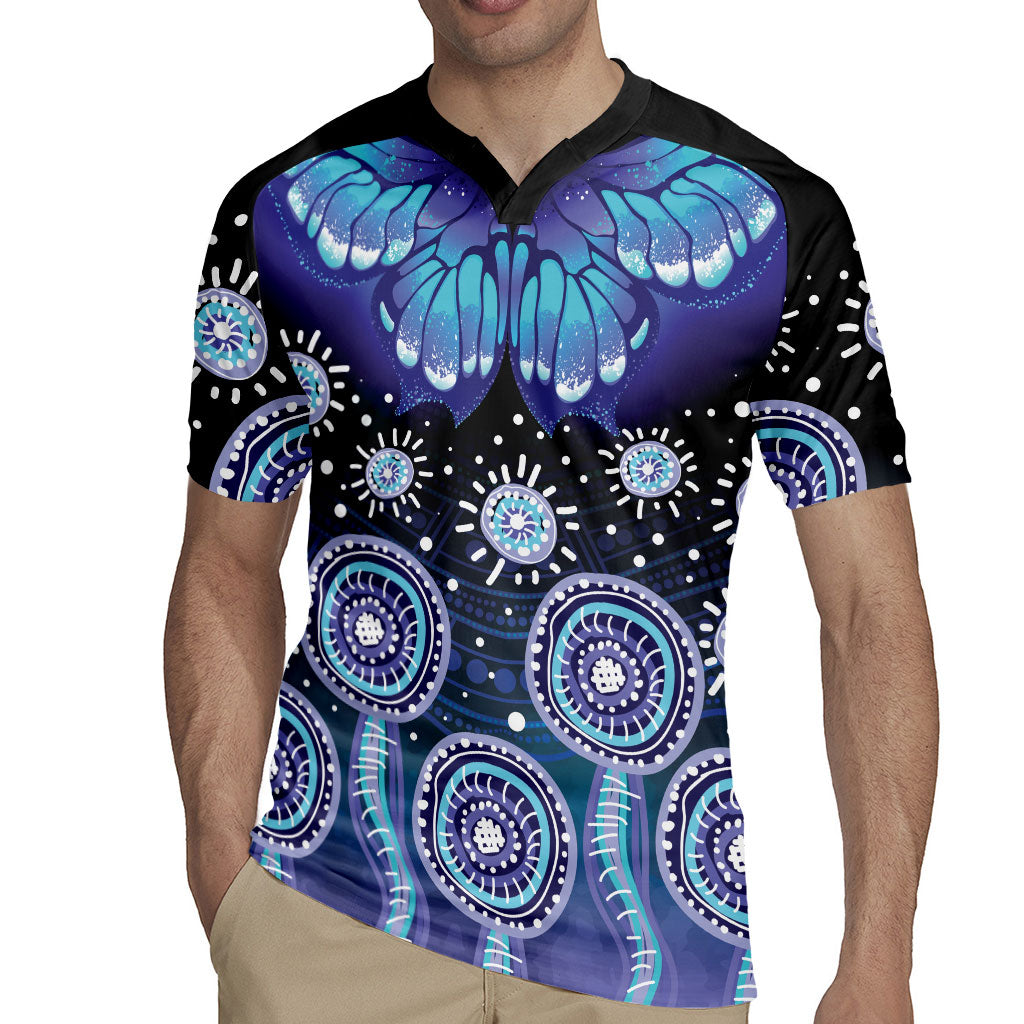 Dreamy Butterfly Collar Australia Purple Teal Hopeful Sky Rugby Jersey Indigenous Aboriginal Art