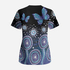 Dreamy Butterfly Collar Australia Purple Teal Hopeful Sky Scrub Top Indigenous Aboriginal Art