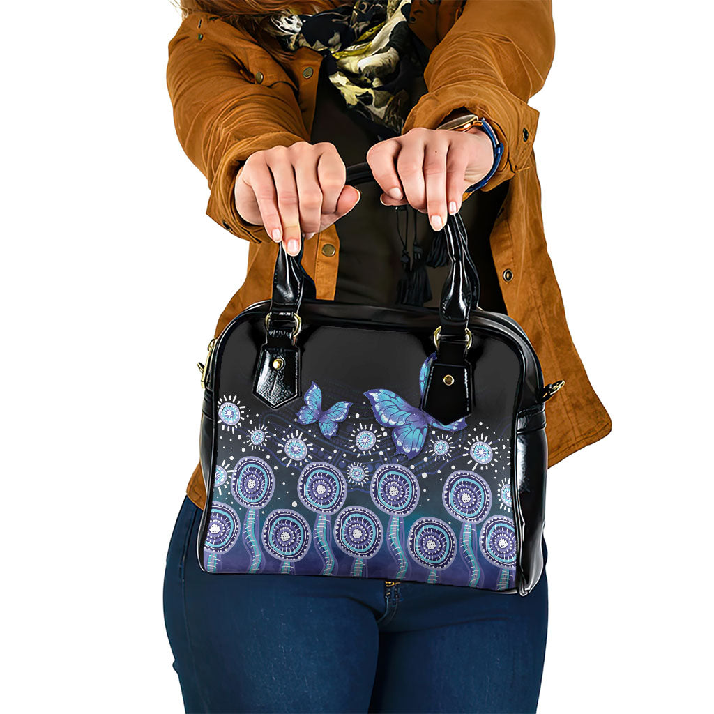 Dreamy Butterfly Collar Australia Purple Teal Hopeful Sky Shoulder Handbag Indigenous Aboriginal Art