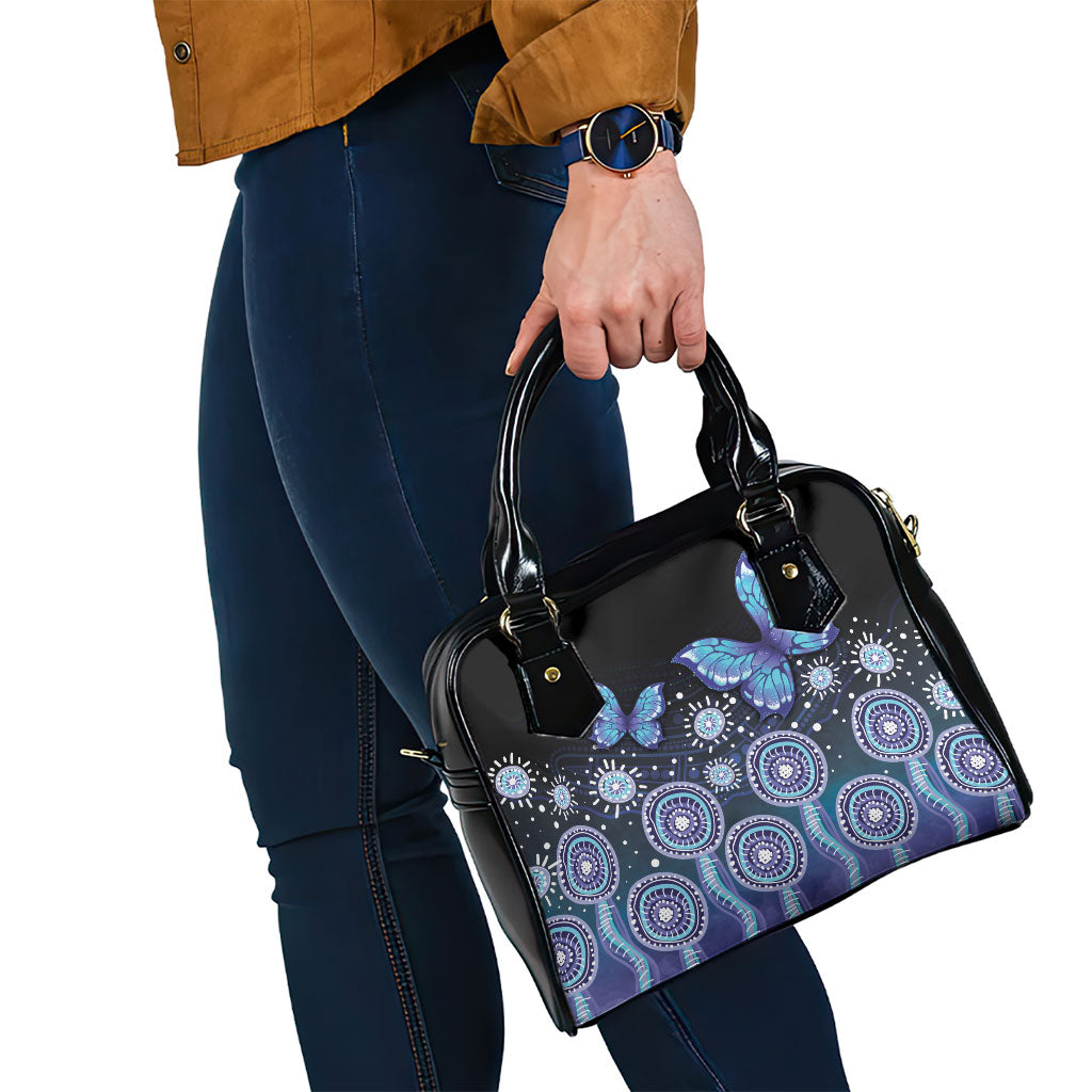 Dreamy Butterfly Collar Australia Purple Teal Hopeful Sky Shoulder Handbag Indigenous Aboriginal Art
