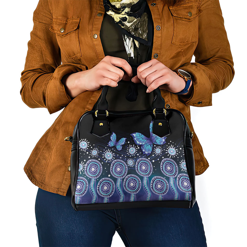 Dreamy Butterfly Collar Australia Purple Teal Hopeful Sky Shoulder Handbag Indigenous Aboriginal Art