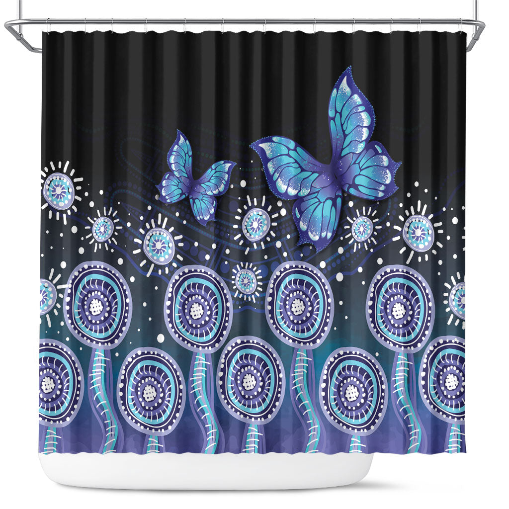 Dreamy Butterfly Collar Australia Purple Teal Hopeful Sky Shower Curtain Indigenous Aboriginal Art