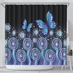 Dreamy Butterfly Collar Australia Purple Teal Hopeful Sky Shower Curtain Indigenous Aboriginal Art