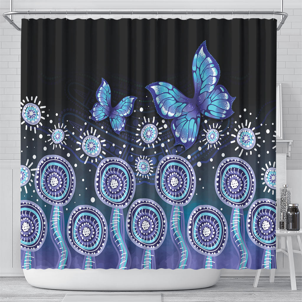 Dreamy Butterfly Collar Australia Purple Teal Hopeful Sky Shower Curtain Indigenous Aboriginal Art