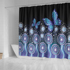 Dreamy Butterfly Collar Australia Purple Teal Hopeful Sky Shower Curtain Indigenous Aboriginal Art