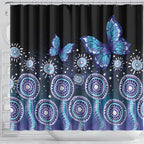 Dreamy Butterfly Collar Australia Purple Teal Hopeful Sky Shower Curtain Indigenous Aboriginal Art