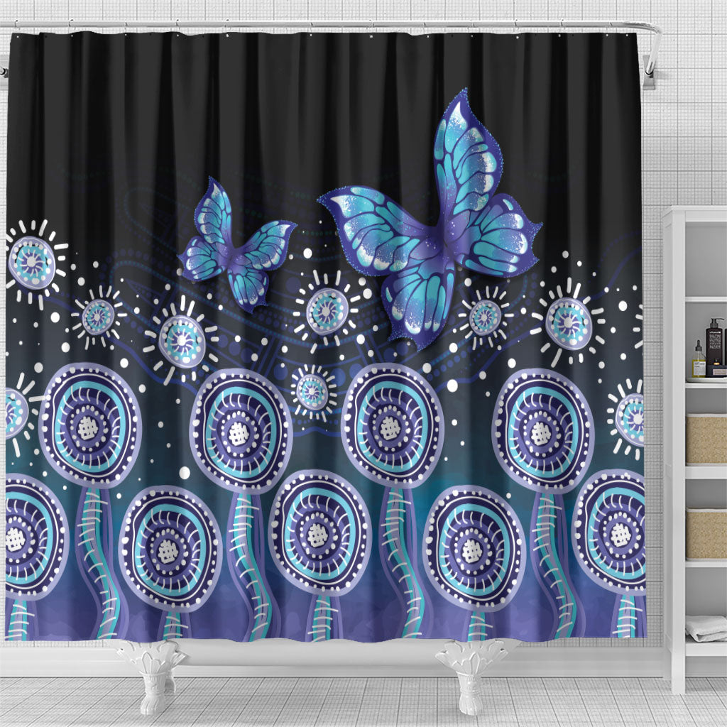 Dreamy Butterfly Collar Australia Purple Teal Hopeful Sky Shower Curtain Indigenous Aboriginal Art